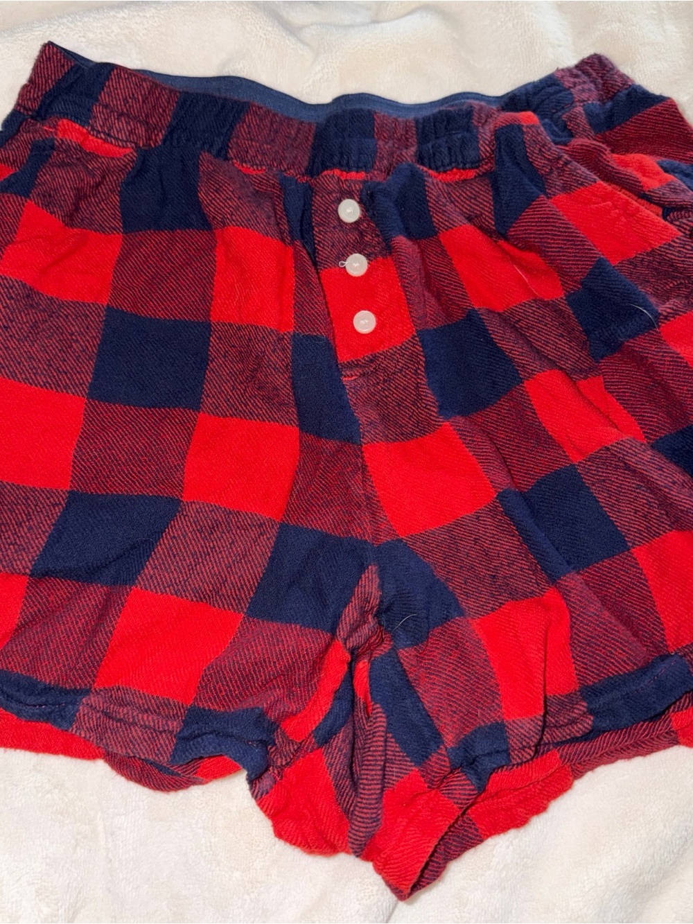 aerie Red and Navy Plaid High Waist Shorts